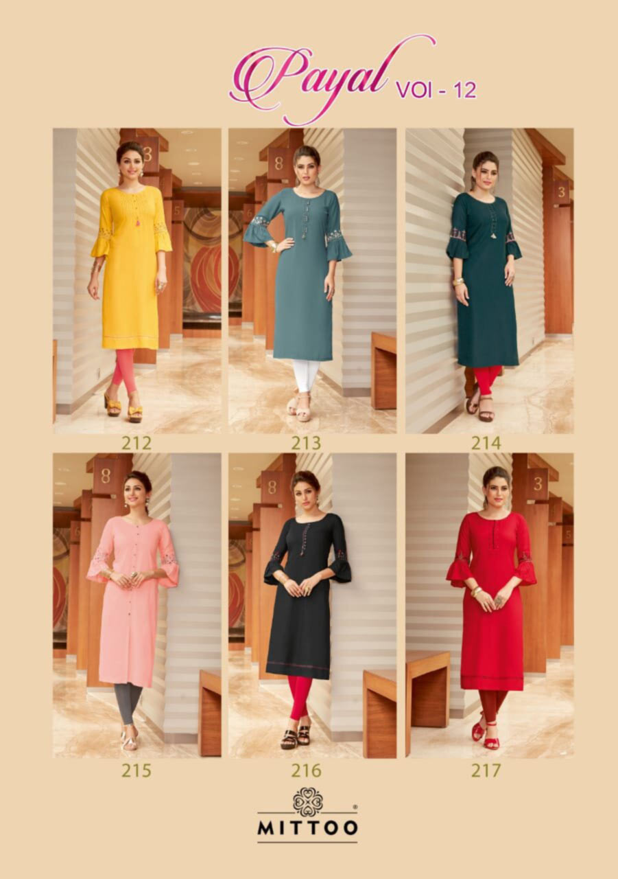 Mittoo Payal Vol-12 Straight Kurti Catalog Mittoo Payal Vol-12 Straight Kurti Catalog